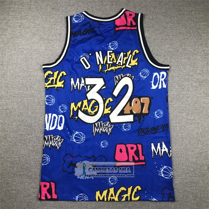 Camiseta Orlando Magic Shaquille O'Neal NO 32 Slap Sticker Mitchell & Ness 1994-95 Azul